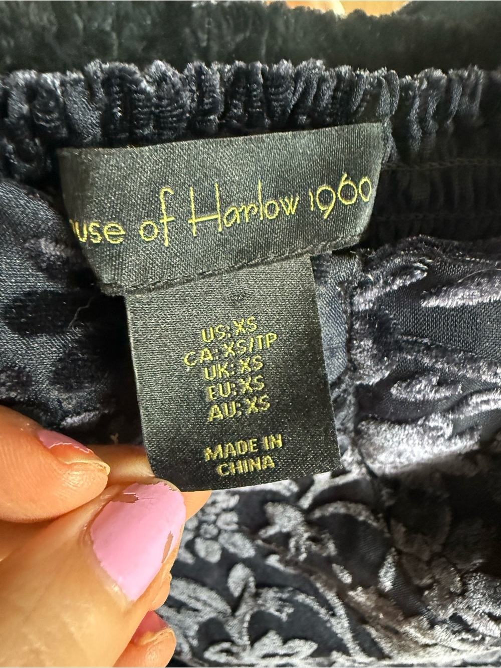 House of Harlow Women's 1960 Damask Tie Shoulder Velvet Mini Dress Navy Blue - Picture 4 of 4
